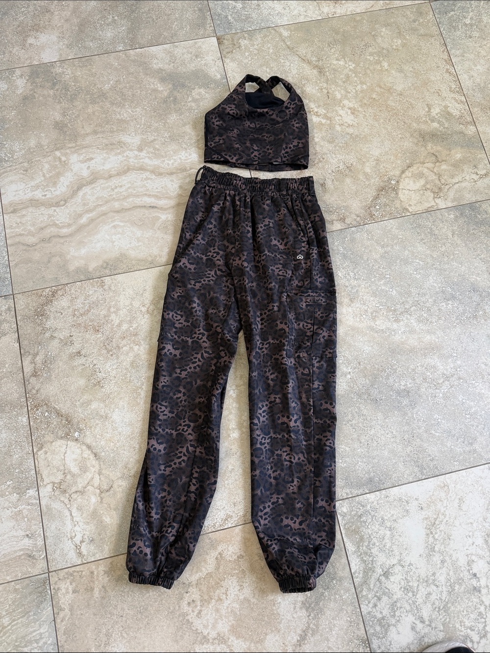 Cloud 9 Two-Piece Black Brown Leopard Print Joggers Set